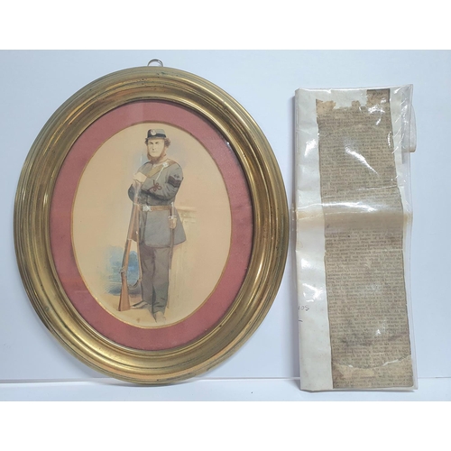 50 - Unsigned, small, mid 19thC full-length watercolour portrait of 