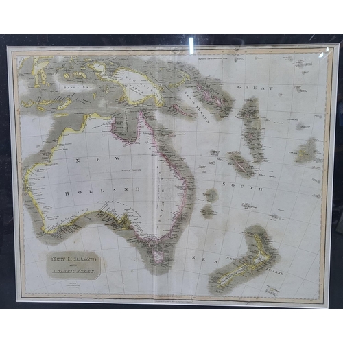 46 - Hand-coloured 1814 map of NEW HOLLAND (Australia) for Thomsons new general atlas, in modern gilt fra... 