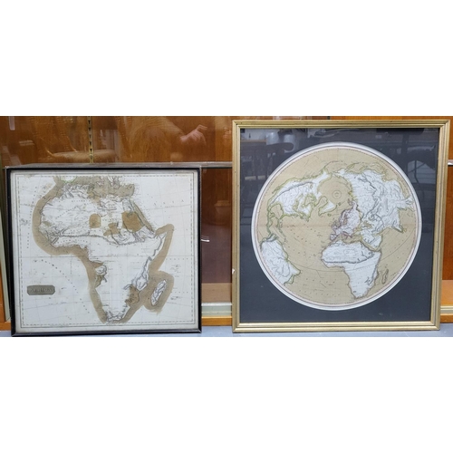 48 - Framed hand-coloured Georgian map of Africa together with a circular hand-coloured globe map of the ... 