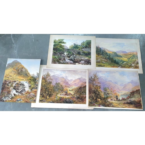 51 - Five large Victorian landscape watercolours, all by L Drayton (5), all unframed,

 Average size 42 x... 