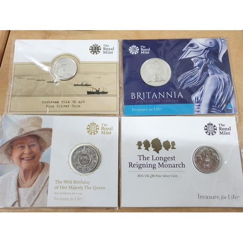 23 - Royal Mint 2015 silver GB £50 coin together with 3 QEII GB £20 Royal mint coins (4),

All uncirculat... 