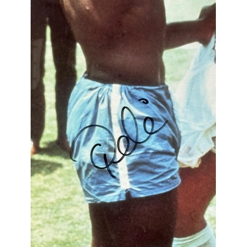 113 - Signed Pele picture with Bobby Moore after that knocked England out of the World cup in 1970s with C... 