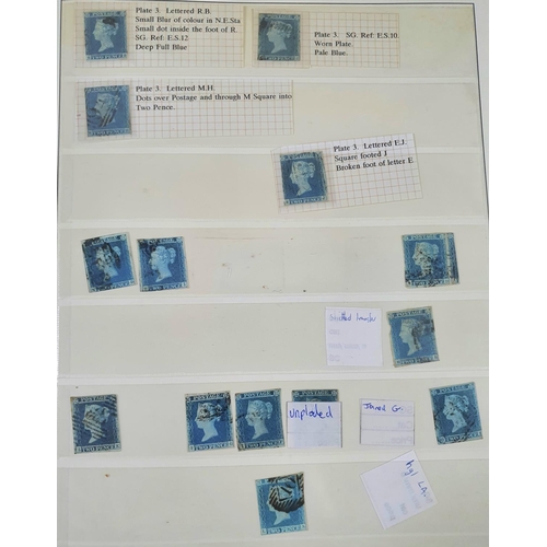 184 - Burgundy stock book containing 30 Queen Victoria 2d blue unperf used unmounted together with a block... 