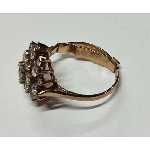 289 - A 9ct. yellow gold hallmarked cluster ring with CZ stones together with two costume examples (3)

3.... 