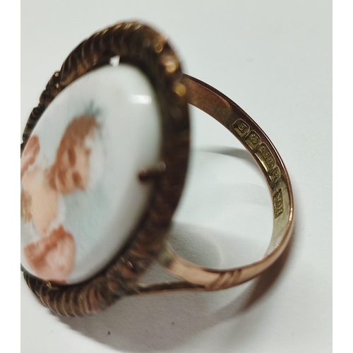 228 - A 9ct. rose gold ring with an oval ceramic female portrait insert

5.14 grams gross