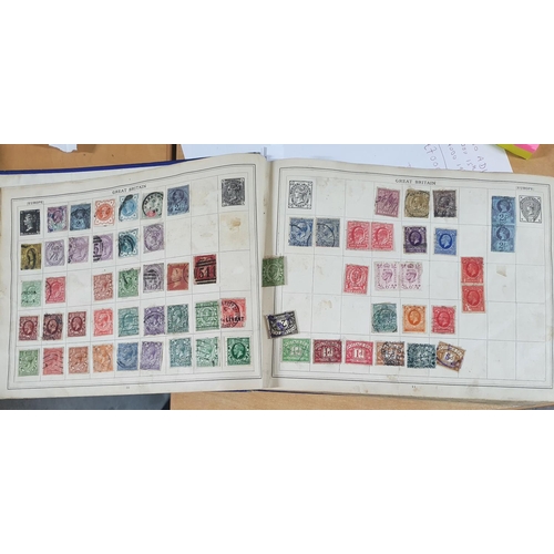 201 - Old blue Improved stamp album depicting a large quantity of early stamps from all continents especia... 