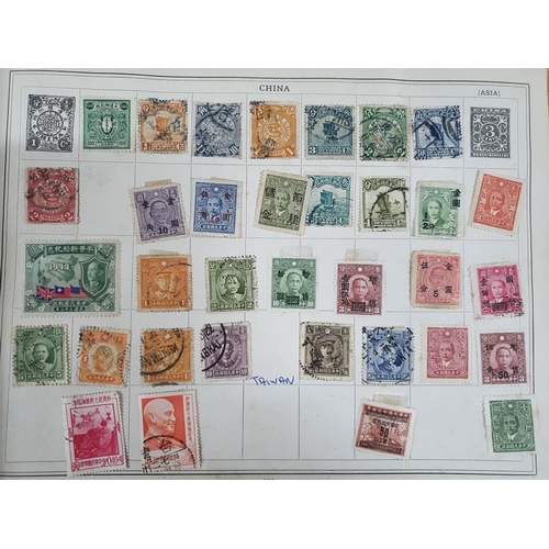 201 - Old blue Improved stamp album depicting a large quantity of early stamps from all continents especia... 