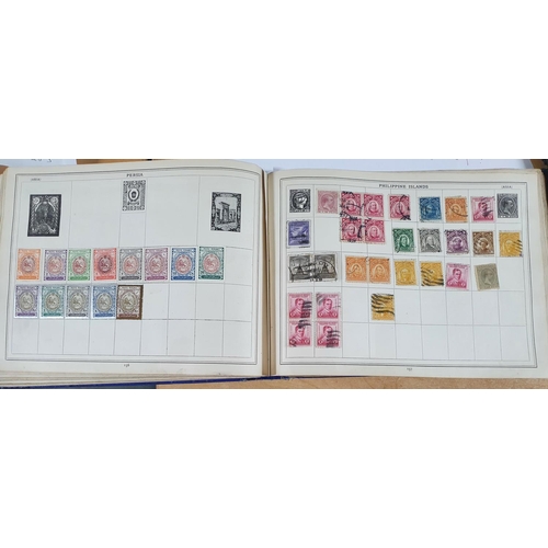 201 - Old blue Improved stamp album depicting a large quantity of early stamps from all continents especia... 