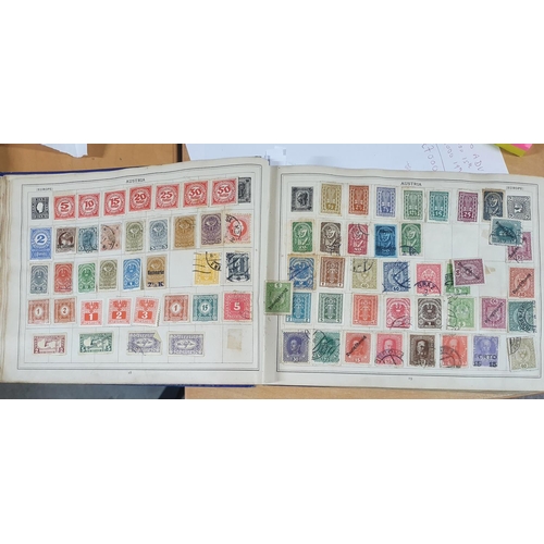 201 - Old blue Improved stamp album depicting a large quantity of early stamps from all continents especia... 