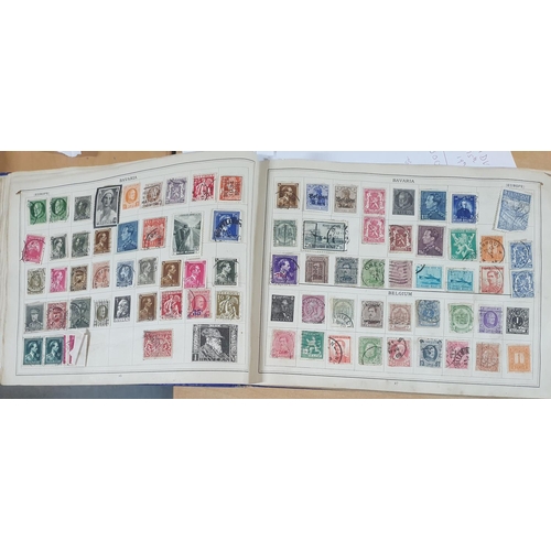 201 - Old blue Improved stamp album depicting a large quantity of early stamps from all continents especia... 