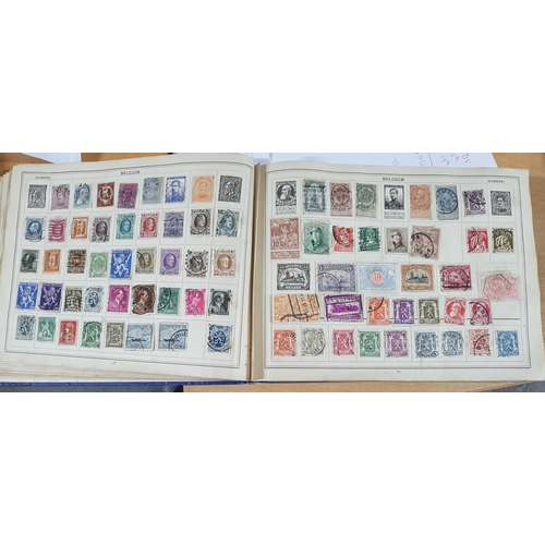 201 - Old blue Improved stamp album depicting a large quantity of early stamps from all continents especia... 