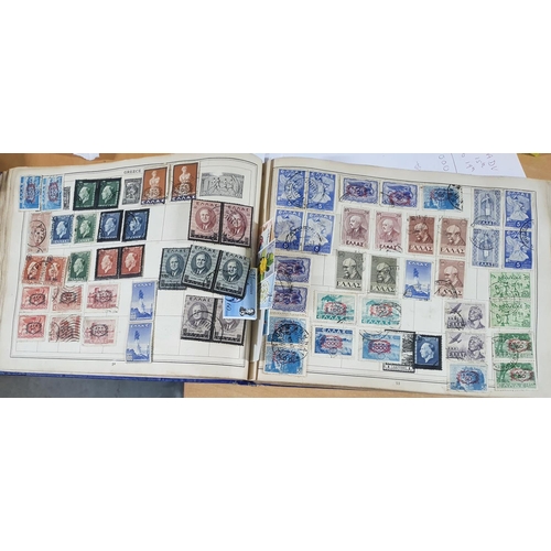 201 - Old blue Improved stamp album depicting a large quantity of early stamps from all continents especia... 