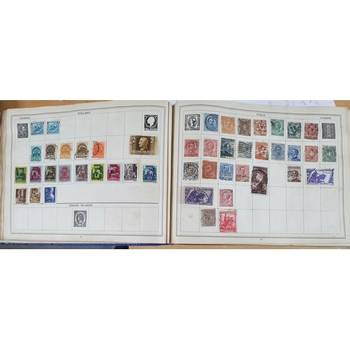 201 - Old blue Improved stamp album depicting a large quantity of early stamps from all continents especia... 