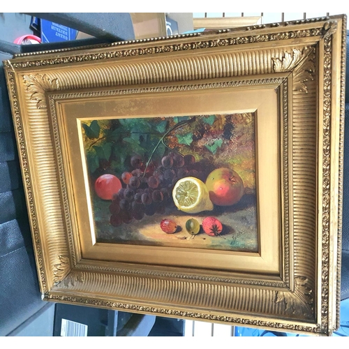 29 - Indistinctly signed late 19thC oil  on canvas still-life with fruit in fine quality original gilt fr... 