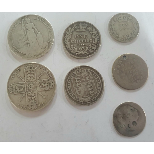 322 - Seven worn/circulated Georgian and Queen Victorian silver coins (7)

Approx 40.5 grams