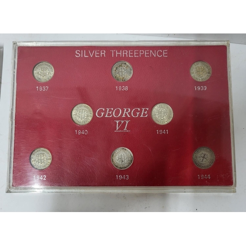 353 - Quantity of Cased QEII and Gibraltar coins as well as a set of George VI silver 3d's (Qty),

All unc... 