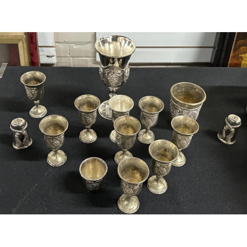 391 - Small collection of grape design on white metal goblets together with a large quantity of flatware (... 