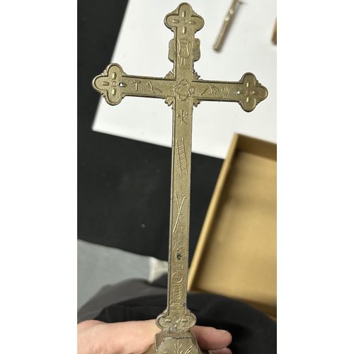 431 - Collection of Religous items including 2 crosses one a candle holder