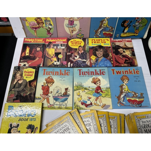 470 - Collection of books and magazines including Twinkle and The National Geographic magazine