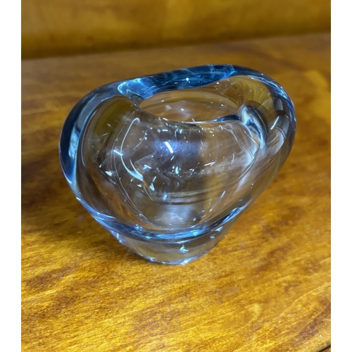 543 - Blue Heart shaped 1960s vase by Per Lutken for Holmgaard Denmark