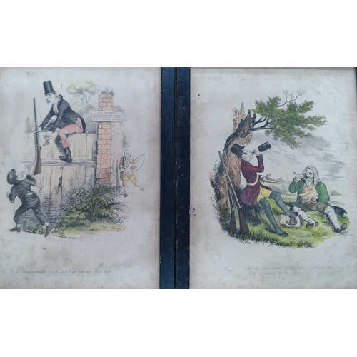 370 - Five Victorian caricatures depicting comical scenes, all framed and glazed (5)