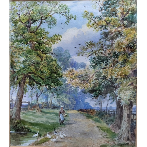 442 - F P Wright, Edwardian watercolour 