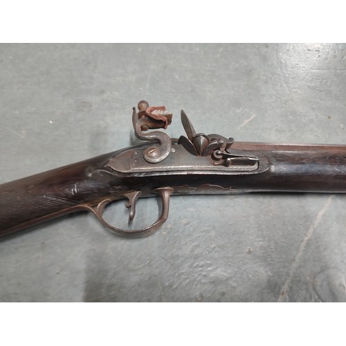 61 - Antique 19thC. long-barrelled flint-lock rifle with ornate engravings marked 