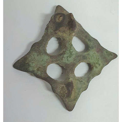 6 - Small ornate 10thC Viking, pierced, square bronze brooch,

Approx 20mm x 20cm