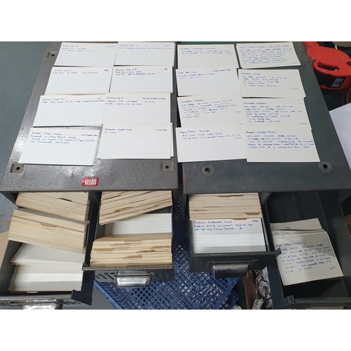 63 - Two metal filing drawers containing a large quantity of index cards, each card relating to a British... 