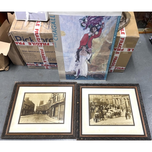 449 - 2 Keighley old photographs enlarged and in oak frames with Marc Chagall poster (3)