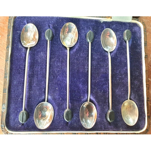 4 - Birmingham 1924 silver coffee bean set of 6 cased spoons