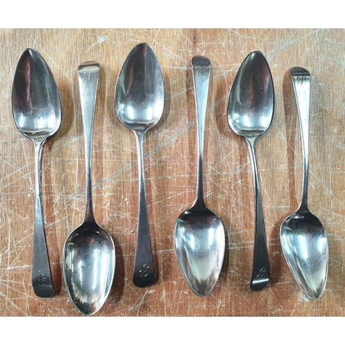 13 - Set of six hallmarked Georgian silver tea spoons with an engraved 