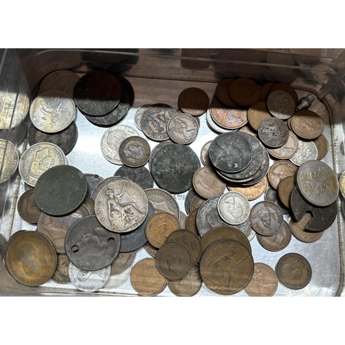 53 - Tin of coins including 1971 Decimal coins with half pennys from 1800s