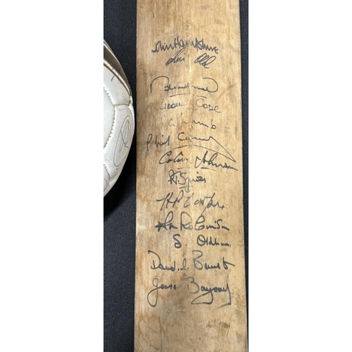 62 - Signed Football with signed Lancashire C C cricket bat from the 1970s including Barry Wood, Clive Ll... 