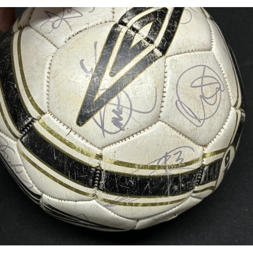 62 - Signed Football with signed Lancashire C C cricket bat from the 1970s including Barry Wood, Clive Ll... 