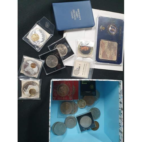 215 - Box containing British, European and American later 20thC collectors coins etc (Qty)