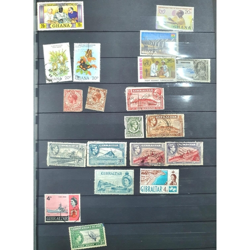 243 - Blue and red stock books both containing 20thC world mint and mainly used stamps, good section of Co... 