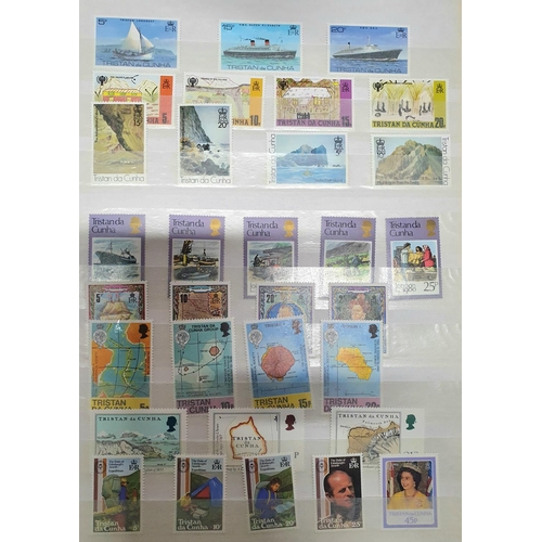 311 - Green and Blue stock albums containing Tristan da Cunha, Trinidad, Mauritius etc, QV to QEII mint an... 