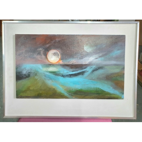 191 - Indistinctly signed modernist oil on board entitled 