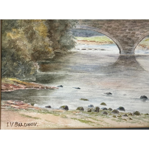 69 - Two pictures, one a watercolour by L.V.Baldwin of Bolton Bridge with Oil on glass by O.Polizzi produ... 