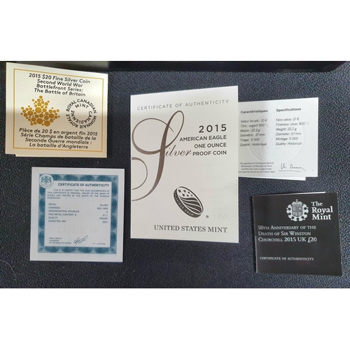 151A - BOXED 2015 WW II ALLIED SILVER FIVE COIN SET WITH CERTIFICATES