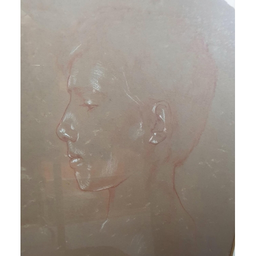 367 - Unsigned, high quality, mid 20thC conte crayon profile portrait of a young boy in thin frame