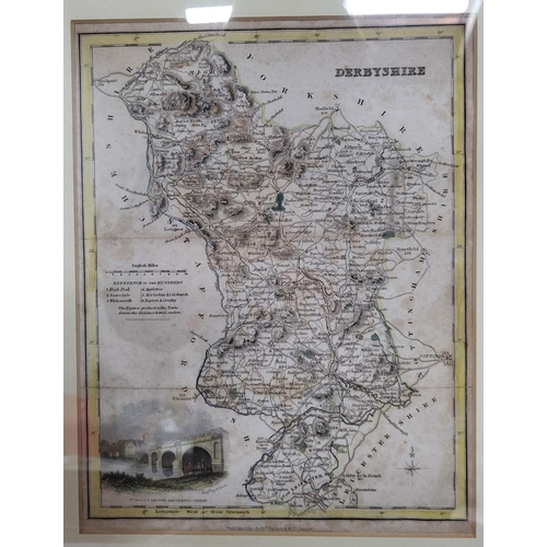 646 - Small antique framed map of Derbyshire