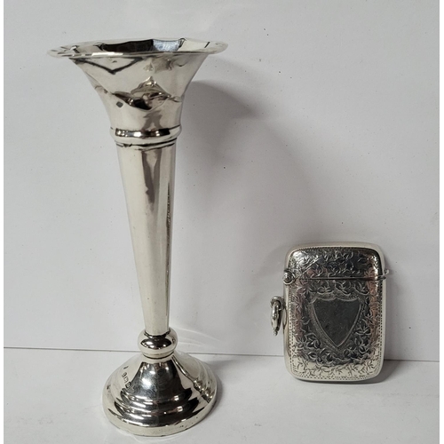 4 - Birmingham silver vespa case together with a silver weighted base trumpet style bud vase (2)