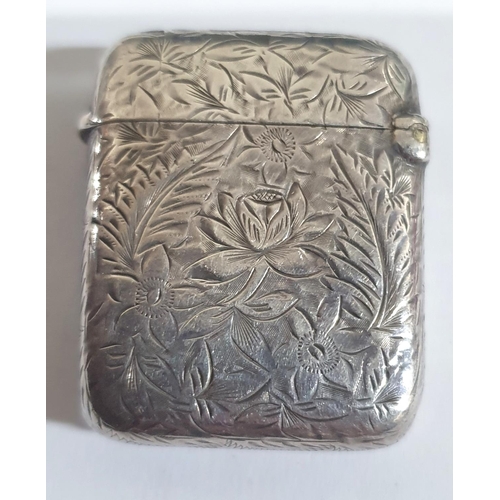 7 - Antique Birmingham silver vesta case, with (rare) blank shield to the front and continuous engraved ... 