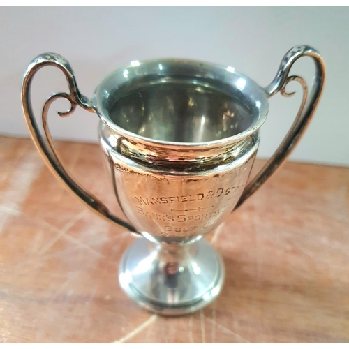 9 - Small silver 2-handled gold trophy for Mansfield & District 1937 cup, Sheffield 1929,

46 grams