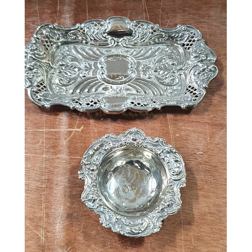 14 - Small early 20thC Chester silver bon bon dish together with a stylish 1900 Birmingham silver tray (2... 