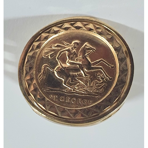 37 - Hallmarked 9ct gold ring in the form of a half sovereign with St George slaying the dragon,

2.7 gra... 