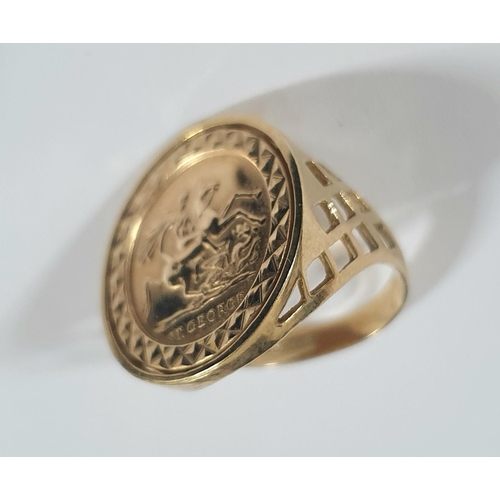 37 - Hallmarked 9ct gold ring in the form of a half sovereign with St George slaying the dragon,

2.7 gra... 