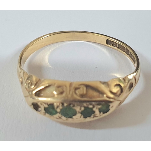 39 - 9ct yellow gold, full hallmarked ring with 4 Emerald ring (a/f),

1.5 grams gross            size L